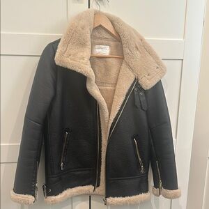 Shearling Lined Black Leather Jacket